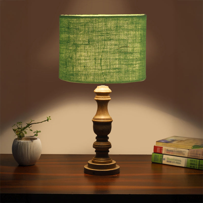 Sienna I Carve Wooden Table Lamp - Green,Brown