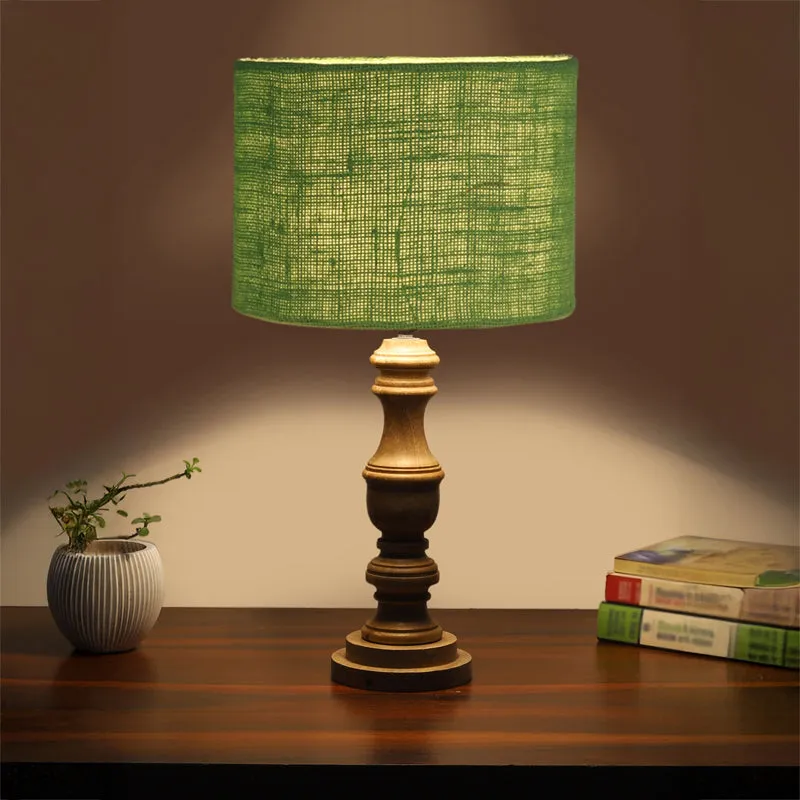 Sienna I Carve Wooden Table Lamp - Green,Brown media 1