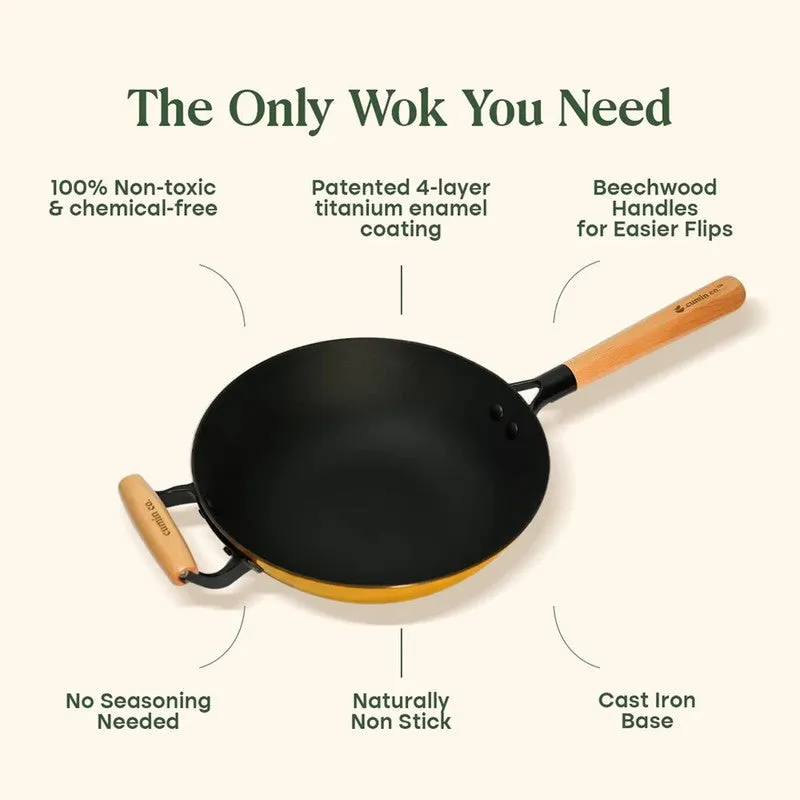 Cumin Co Enamel Cast Iron Wok (1500 mL) - Mustard media 7