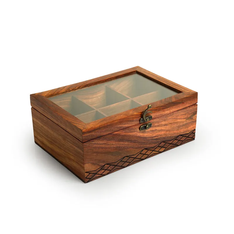 Diamante Pyrographed Sheesham Wood Multi-Utility Box media 3