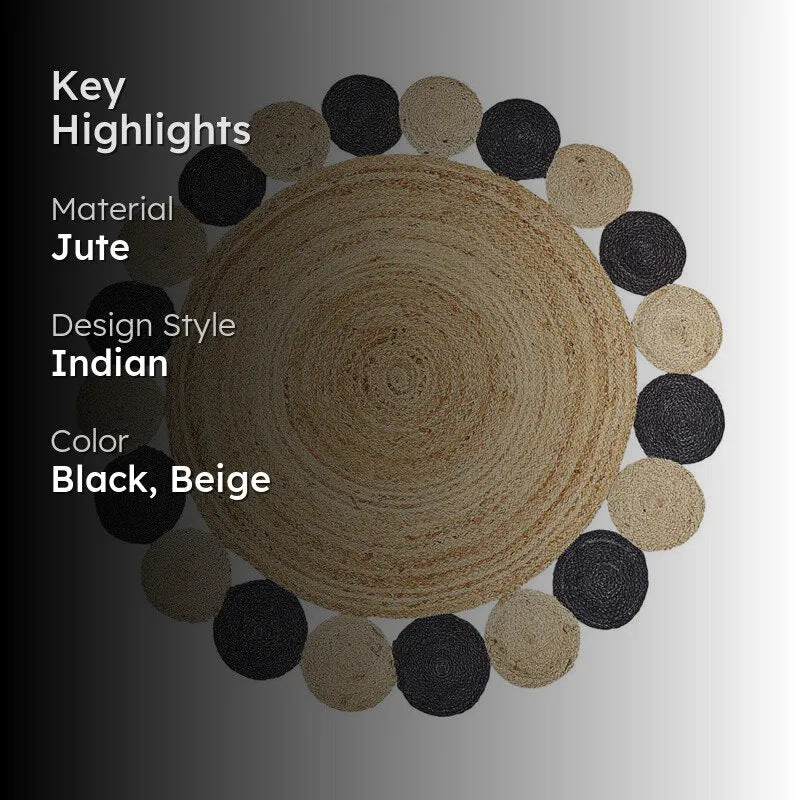 Plait Flora Braided Jute Area Rug - Black, Beige media 2