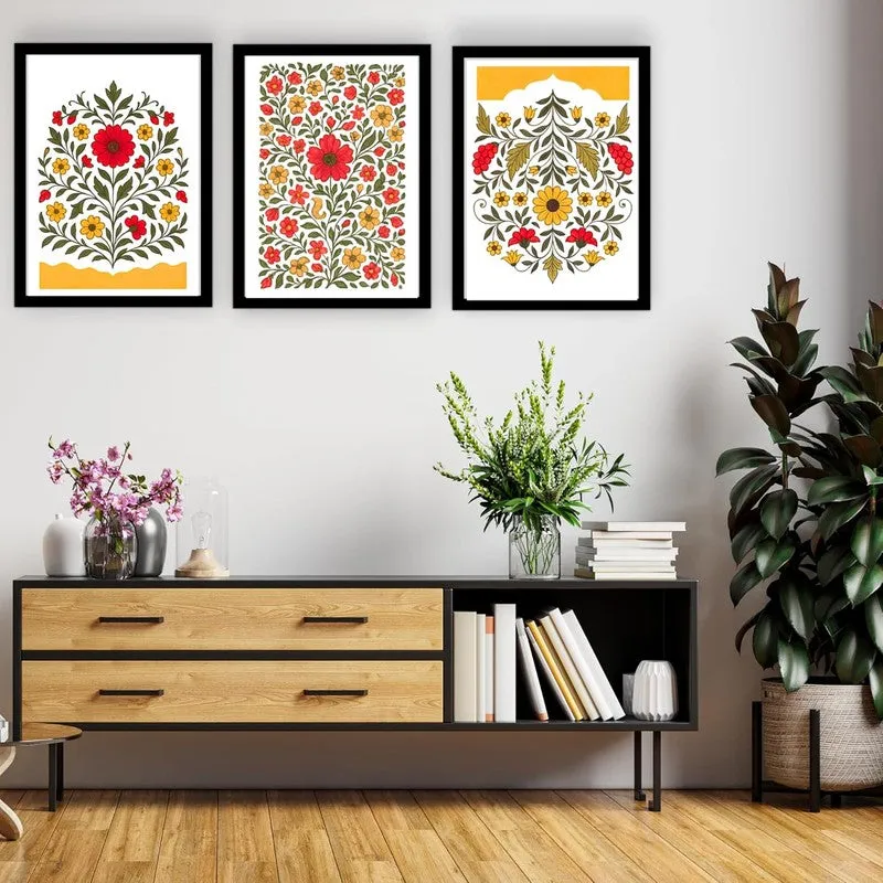 Indigo Garden Paper Wall Painting With Frame - Black media 1