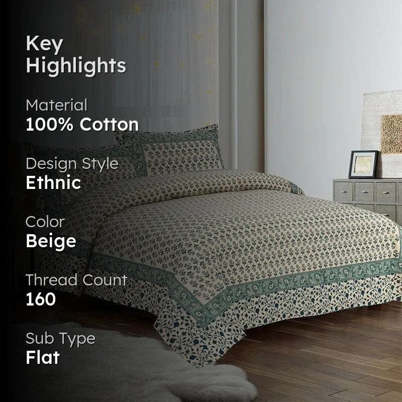Ginnia Printed Cotton Bedsheet (Green) - 160 TC media 2