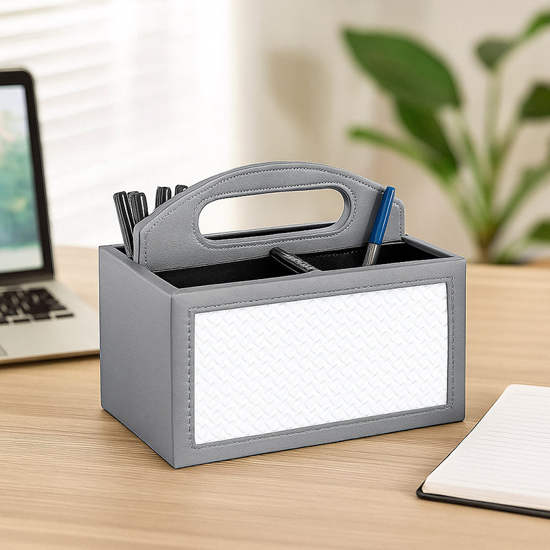 Savene Faux Leather Desk Organiser - Grey media 3