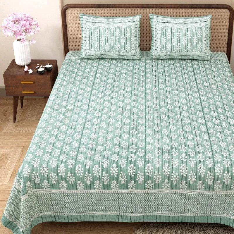 Tulia Cotton Bedsheet (Green) - 144 TC media 3