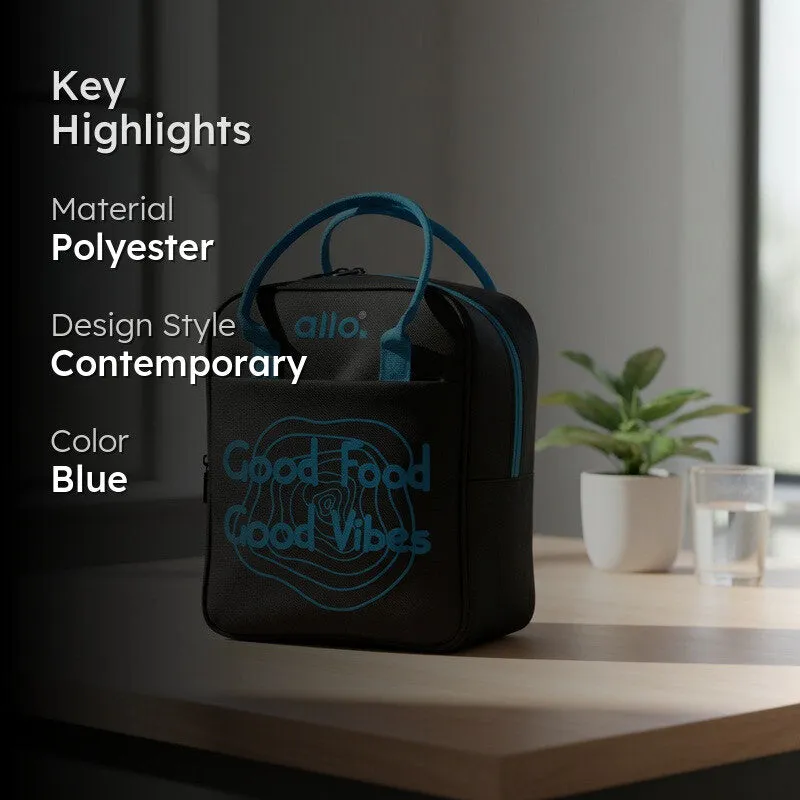 Good Vibes Polyester Lunch Bag - Black & Blue media 2