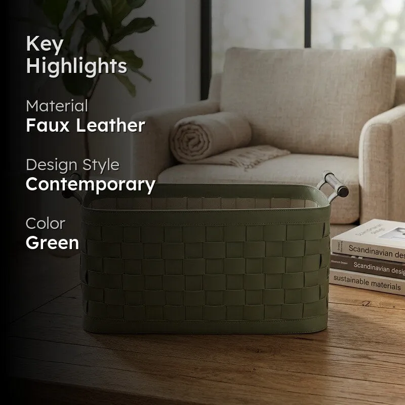 Elegra Faux Leather Storage Basket - Green media 2