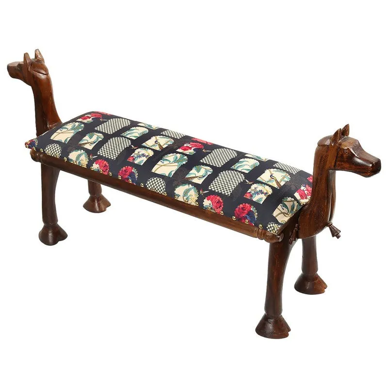 India Circus Acacia Wood Windows Animal Wooden Bench media 4