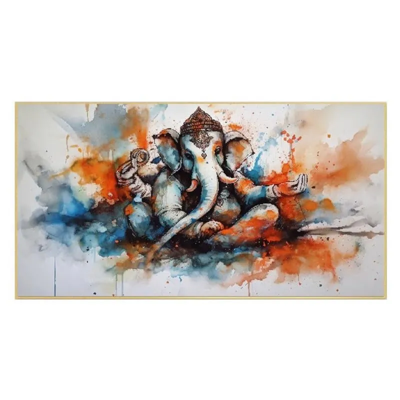 Divine Splash Ganesha Canvas Wall Painting With Frame media 4