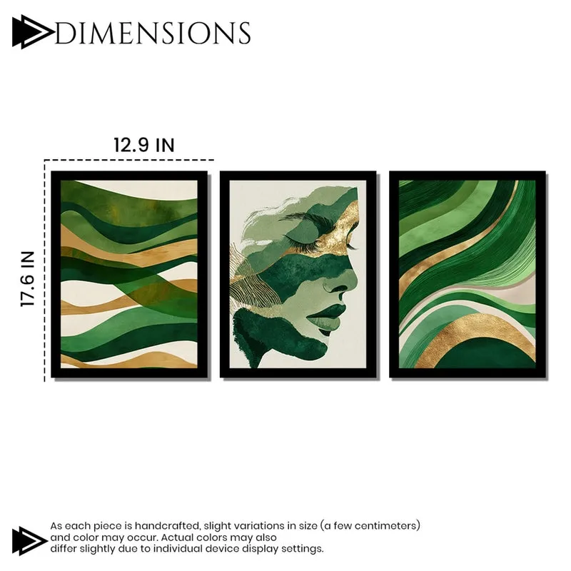 Emerald Flow Abstract face Wall Art - Set Of Three media 8