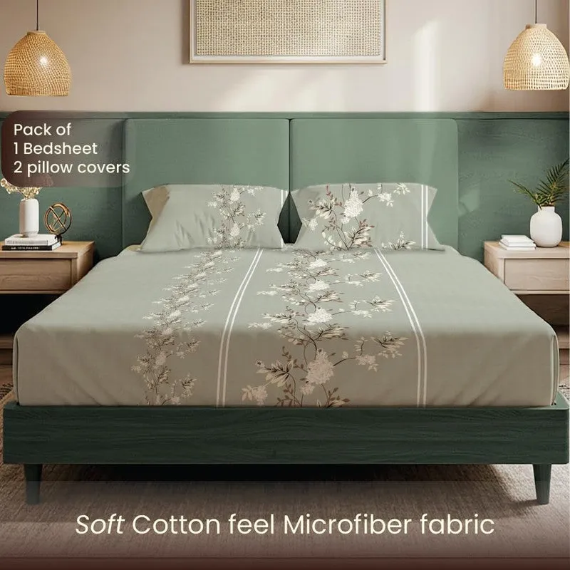 Smoky Bloom Floral Cotton Bedsheets (Grey & White) - 200 TC media 4