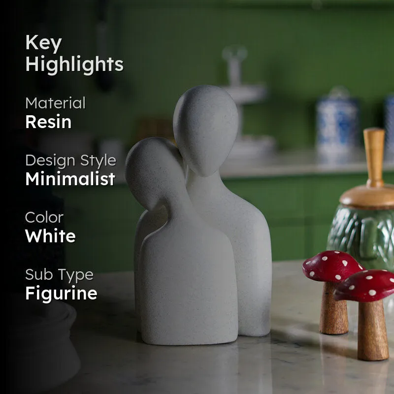 Embrace Of Two Abstract Painted Resin Showpiece (White) - Set Of Two media 2