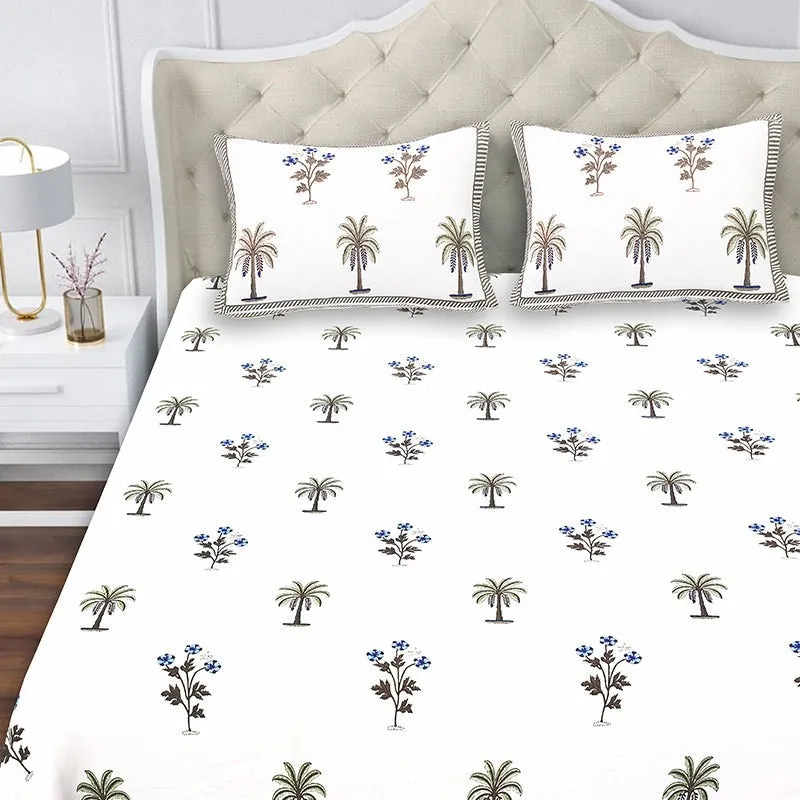 Haveli Cotton Bedsheet (White, Blue) - 180 TC media 4