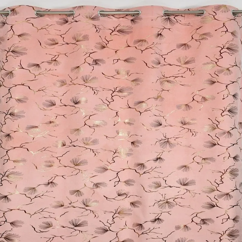 Soft Edge Printed Velvet Curtain - Pink,Gold media 4