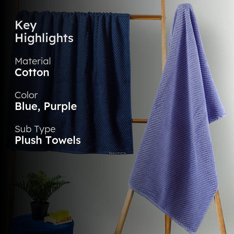 Nautica Riviera Soft Cotton Bath Towel (Navy Blue & Light Blue) - Set Of Two media 2