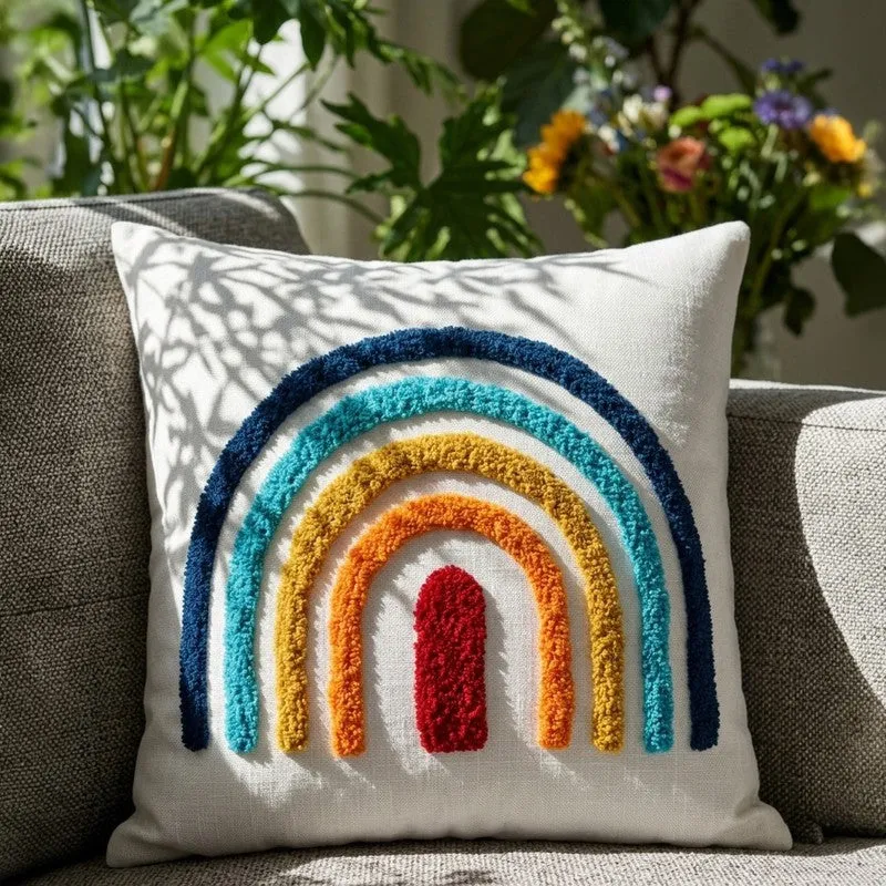 Flona Rain Bow Tufted Cotton Cushion Cover media 3