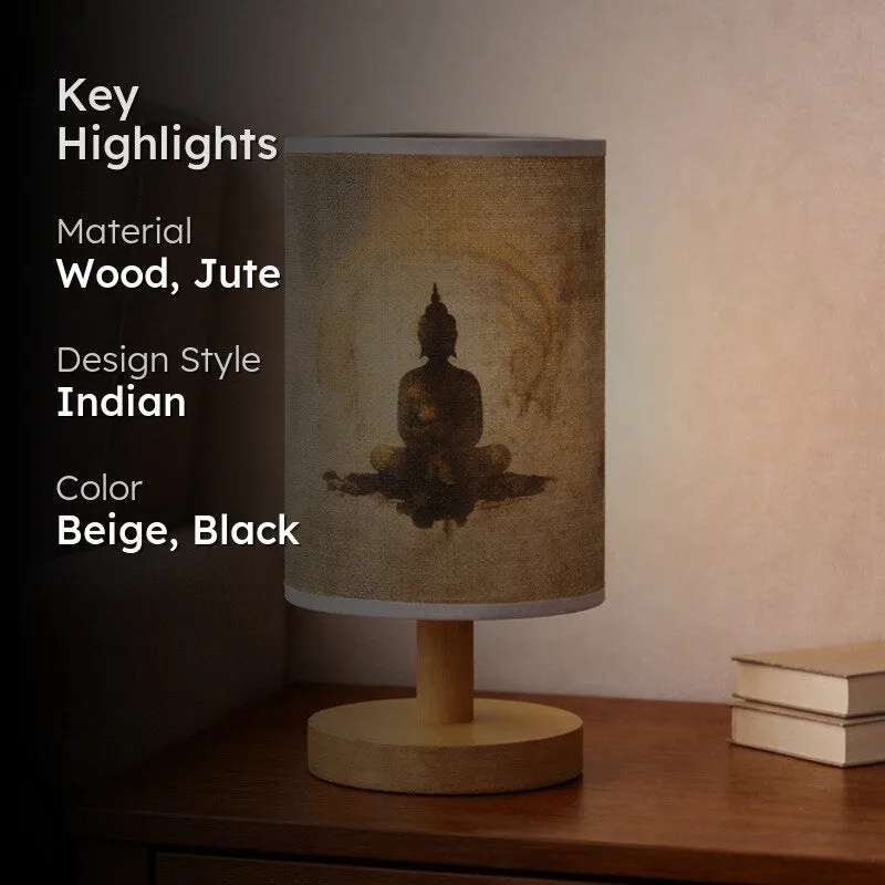 Meditating Buddha Jute & Wooden Table Lamp - Beige media 2