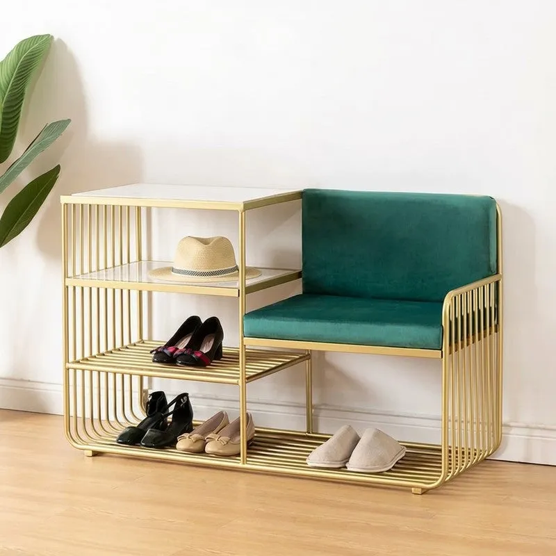 Sleek Metal Shoe Rack - Gold,Green media 4