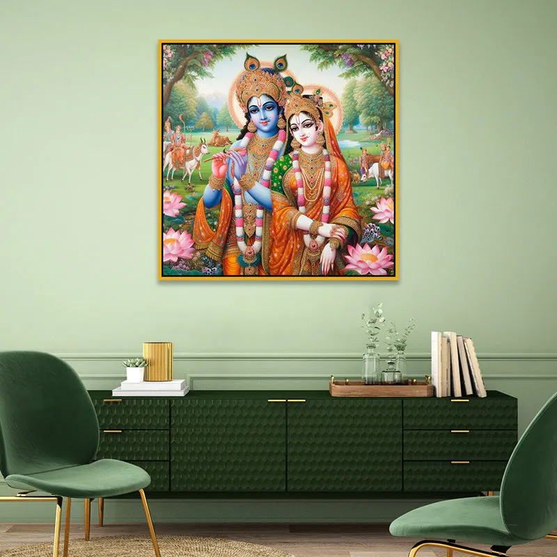 Vibrant Radhakrishna I Canvas Wall Art With Frame media 1