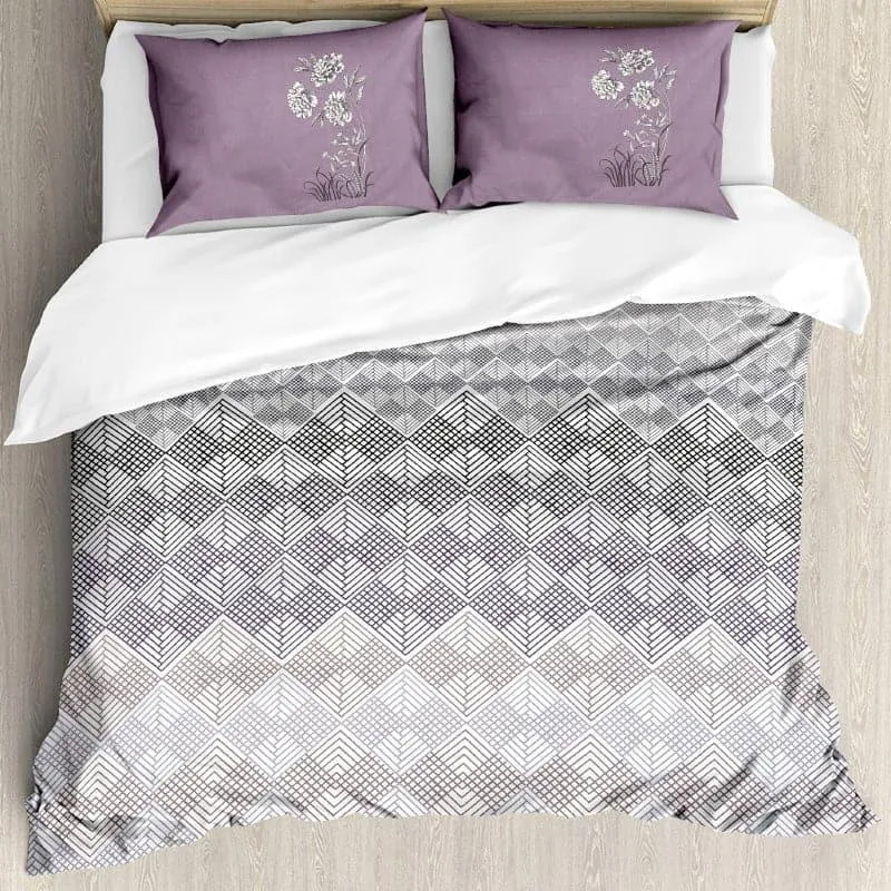 Ozena Geometric Cotton Bedsheet (Grey,Lilac) - 210 TC media 3