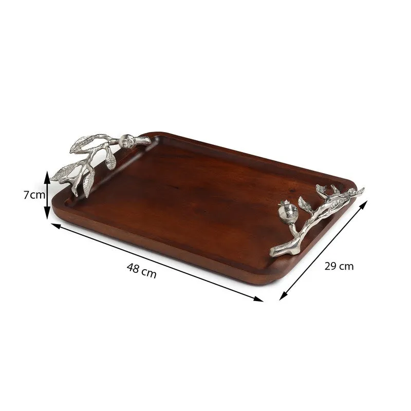 Amber Wood Serving Tray - Silver,Brown media 9