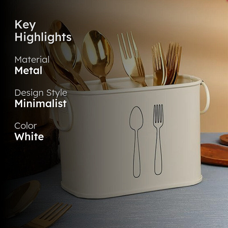 Fork & Order Metal Cutlery Holder - White media 2