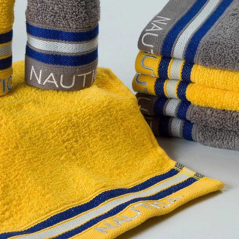 Nautica Dove Down Cotton Face Towel (Grey & Yellow) - Set Of Eight media 3