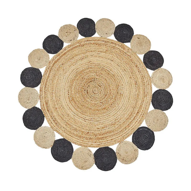 Plait Flora Braided Jute Area Rug - Black, Beige media 1