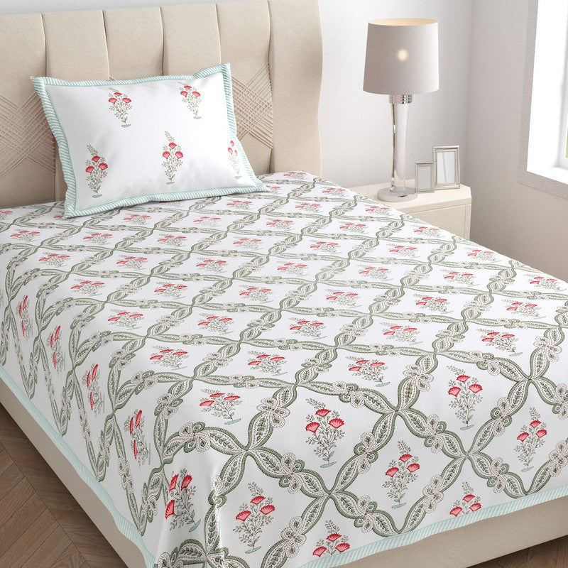 Nawabi Vibe Cotton Bedsheet (Teal, Red) - 180 TC media 3