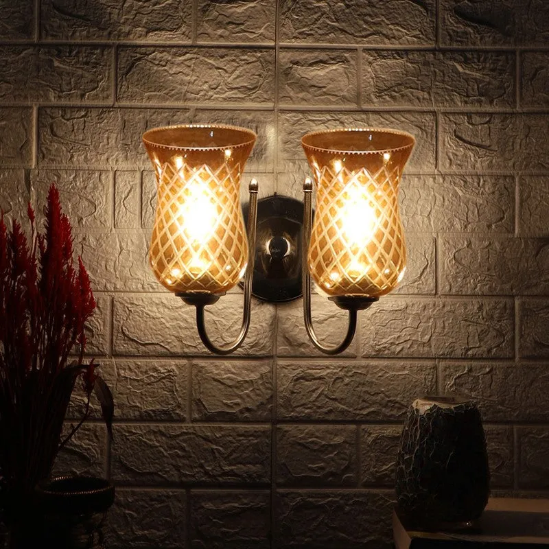 Honey Glow Decorative Steel Base Glass Wall Lamp media 5