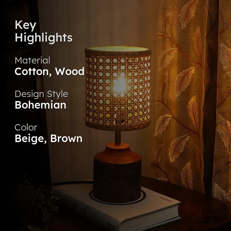Wovique Cotton Table Lamp With Wooden Base - Beige media 2