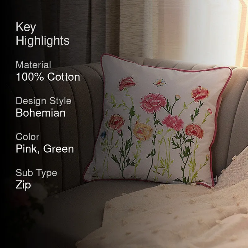 Pastel Charm Embroidered Cotton Cushion Cover media 2