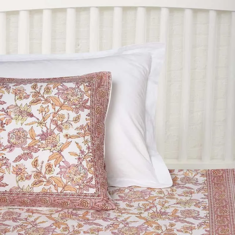 Pink Jungle of Flowers Cotton Bedsheet - 144 TC media 5