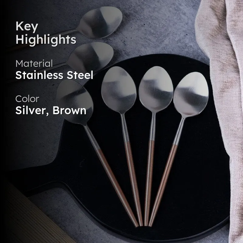 Stirling Stainless Steel Spoon Set (Silver & Brown) - Set Of Six media 2
