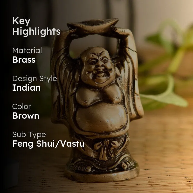 Antique Brass Laughing Buddha Monk media 2
