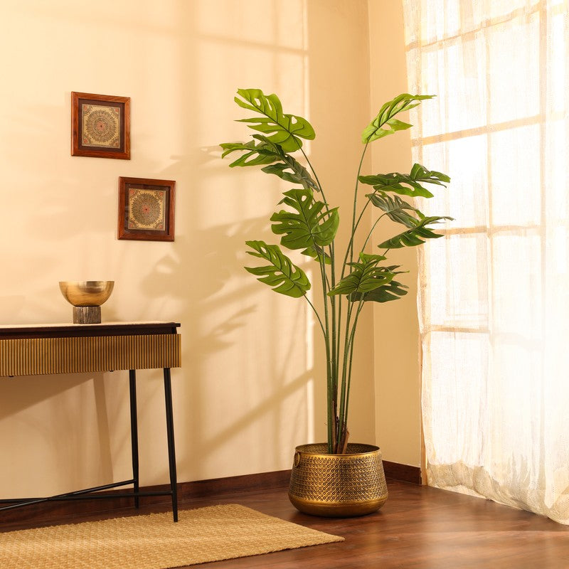 Artificial Monstera Plant With Black Plastic Pot - 6 ft