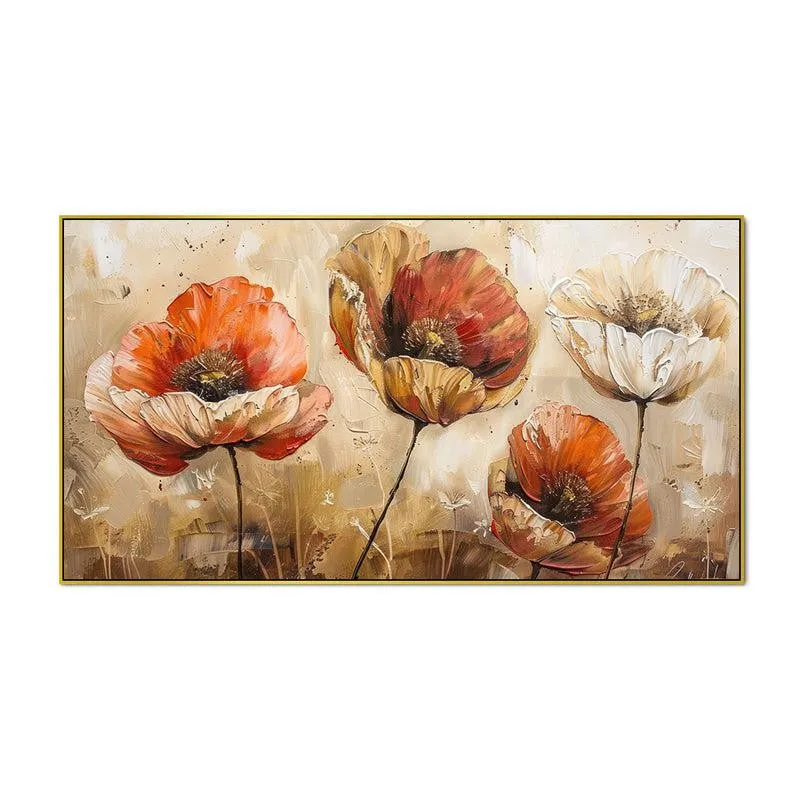 Poppies Of Autumn Floral Canvas Wall Painting With Frame - Gold media 4