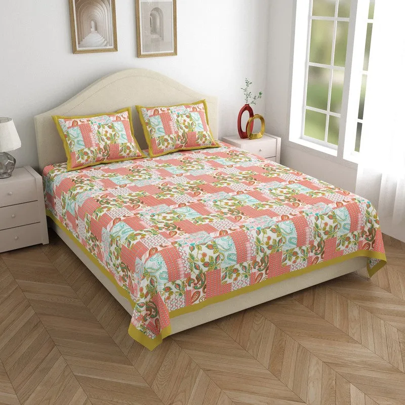 Ethnic Nest Cotton Bedsheet (Pink,Blue) - 120 TC media 1