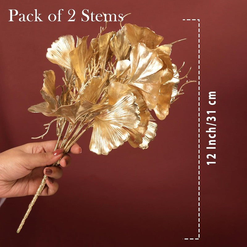 Gilded Ginkgo Artificial Flowers - Set Of Two media 7