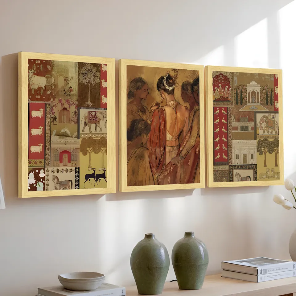 Fern Flow Cotton Canvas Wall Painting - Set Of Three media 3