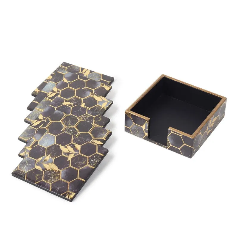 Hexiq Wooden Coaster with Stand - Seven Piece Set media 6