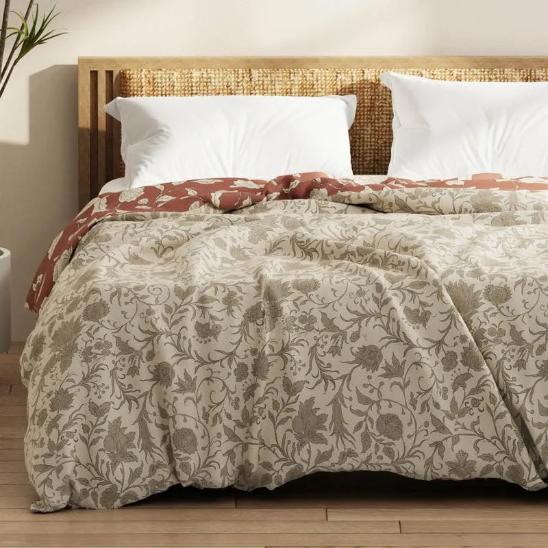 Lathika Floral Reversible Microfiber Comforter (Brown) - 120 GSM media 8
