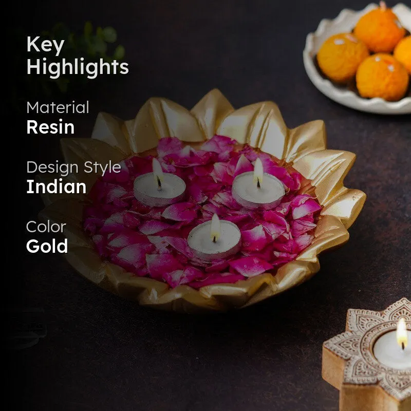 Antique Gold Lotus Resin Urli media 2