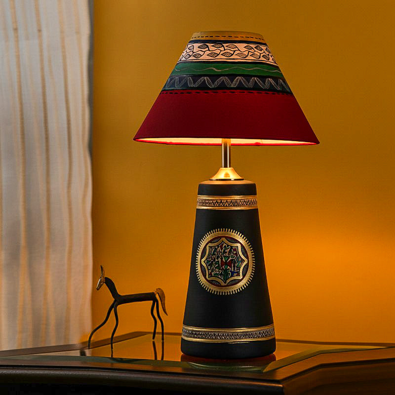 Soma Warli Painted Table Lamp - Multicolor