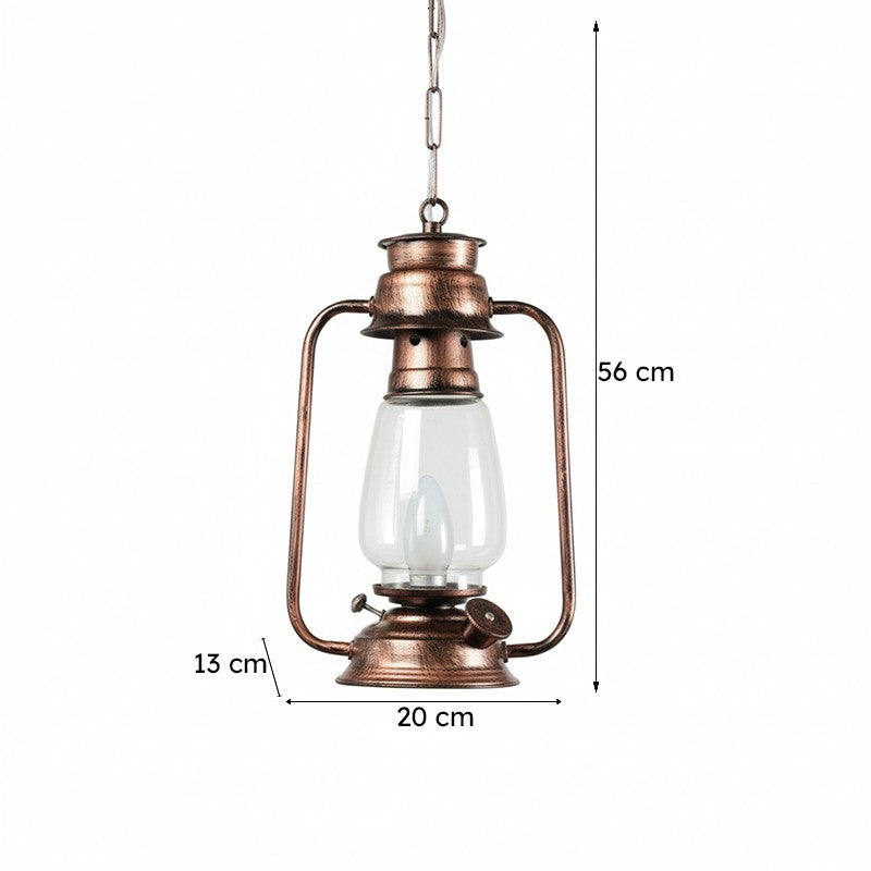 Vintage Lantern Metal Glass Ceiling Lamp - Copper media 6