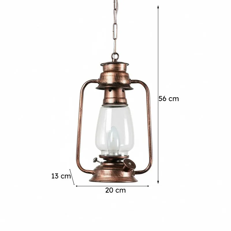 Vintage Lantern Metal Glass Ceiling Lamp - Copper media 6