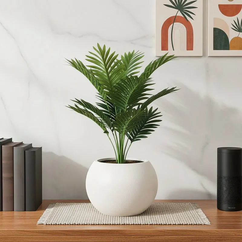 Faux Lush Areca Plam Plant With Black Plastic Pot - 1.8 Feet media 1