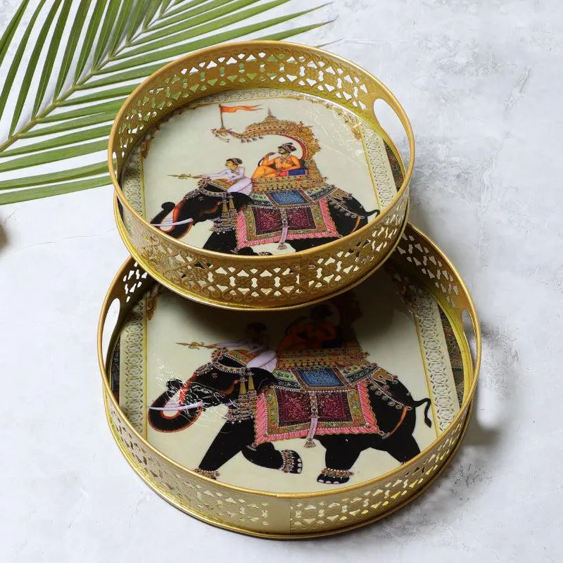 Regal Jaali Round Metal Serving Tray - Set Of Two media 1