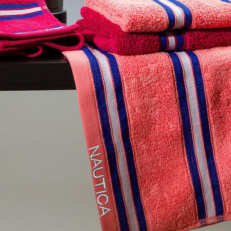 Nautica Dove Dual Down Cotton Hand Towel (Coral & Burgundy) - Set Of Four media 3