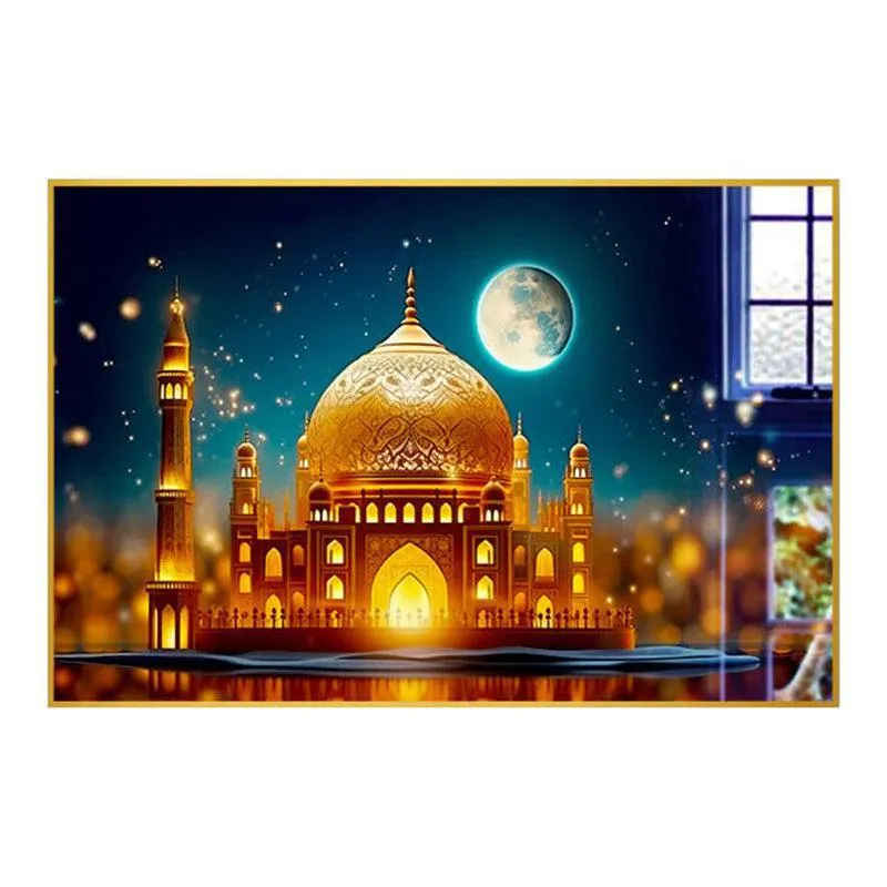 Moonlit Mughal Radiance Modern Canvas Wall Art With Frame - Gold media 3